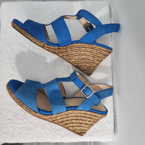 Alex Marie Blue Suede T-Strap High Wedge Fashion Espadrilles 8M - Picture 3 of 9